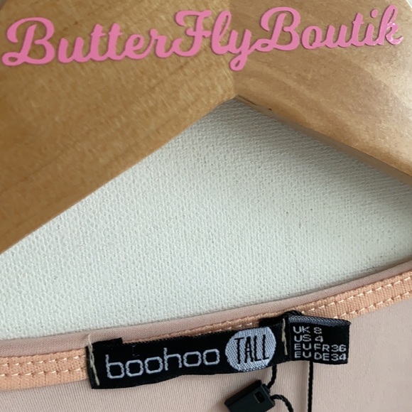 Boohoo Tall Eva plunge neck twist front bodysuit, nude, Size 4, NWT - Picture 4 of 13